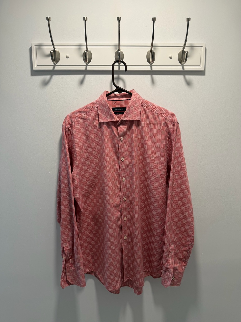 Bugatchi Pink Checker-Pattern Men's Dress Shirt